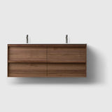 HAVEN Badeværelsesmøbler HAVEN H2/140 - Walnut Wood med bordplade i hvid solid surface