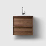 HAVEN Badeværelsesmøbler HAVEN H2/60 - Walnut Wood med bordplade i hvid solid surface