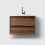HAVEN Badeværelsesmøbler HAVEN H2/80 - Walnut Wood med bordplade i hvid solid surface