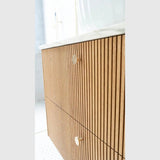 Customized by KNAST Snedkermøbler Snedkermøbel by Skjødt Snedkeri 01 - Lamel - 126x48x54cm / 2 skuffer - inkl Solid Surface håndvask