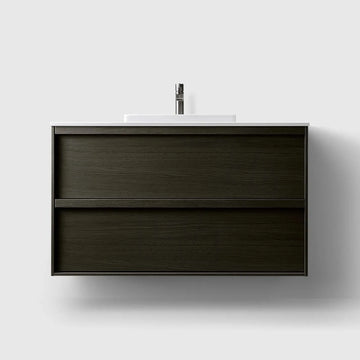 HAVEN Badeværelsesmøbler HAVEN H2/100 - Dark Wood med bordplade i hvid solid surface