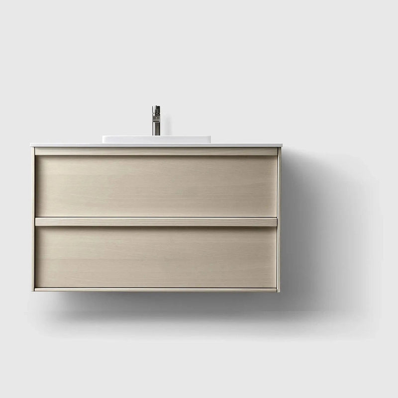 HAVEN Badeværelsesmøbler HAVEN H2/100 - Light Ash Wood med bordplade i hvid solid surface
