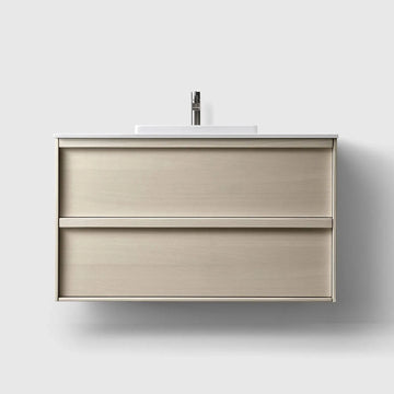 HAVEN Badeværelsesmøbler HAVEN H2/100 - Light Ash Wood med bordplade i hvid solid surface