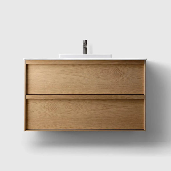 HAVEN Badeværelsesmøbler HAVEN H2/100 - Oak Wood med bordplade i hvid solid surface