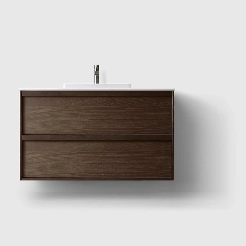 HAVEN Badeværelsesmøbler HAVEN H2/100 - Smoked Oak Wood med bordplade i hvid solid surface
