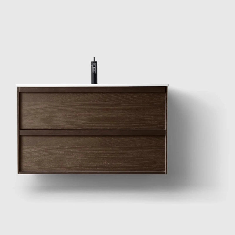 HAVEN Badeværelsesmøbler HAVEN H2/100 - Smoked Oak Wood med bordplade i hvid solid surface