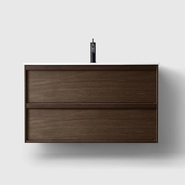 HAVEN Badeværelsesmøbler HAVEN H2/100 - Smoked Oak Wood med bordplade i hvid solid surface