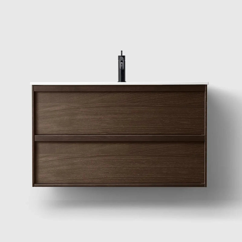 HAVEN Badeværelsesmøbler HAVEN H2/100 - Smoked Oak Wood med bordplade i hvid solid surface