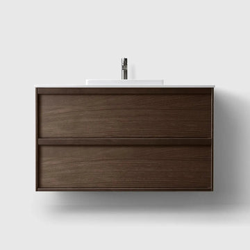 HAVEN Badeværelsesmøbler HAVEN H2/100 - Smoked Oak Wood med bordplade i hvid solid surface