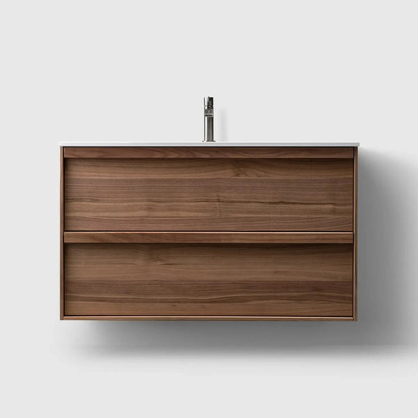 HAVEN Badeværelsesmøbler HAVEN H2/100 - Walnut Wood med bordplade i hvid solid surface