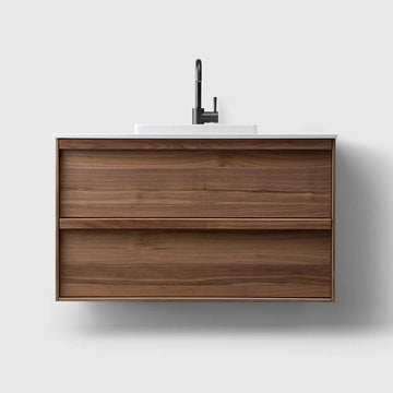 HAVEN Badeværelsesmøbler HAVEN H2/100 - Walnut Wood med bordplade i hvid solid surface
