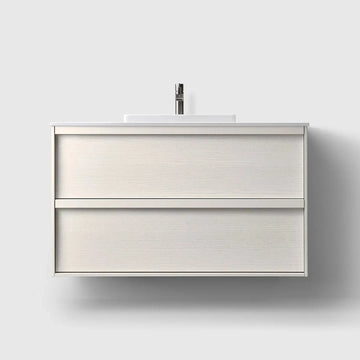 HAVEN Badeværelsesmøbler HAVEN H2/100 - White Wood med bordplade i hvid solid surface