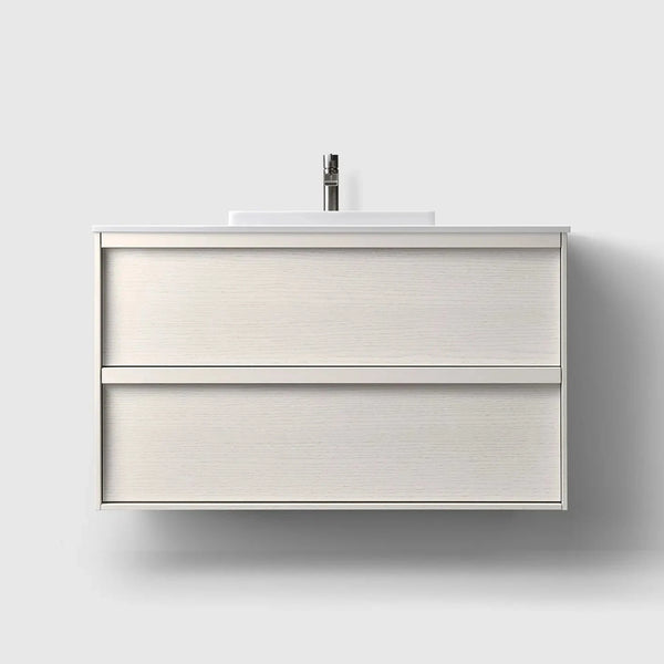 HAVEN Badeværelsesmøbler HAVEN H2/100 - White Wood med bordplade i hvid solid surface