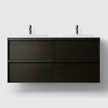 HAVEN Badeværelsesmøbler HAVEN H2/120 - Dark Wood med bordplade i hvid solid surface