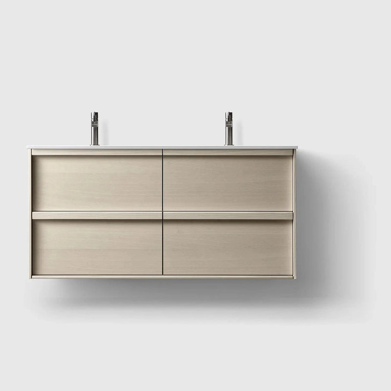 HAVEN Badeværelsesmøbler HAVEN H2/120 - Light Ash Wood med bordplade i hvid solid surface