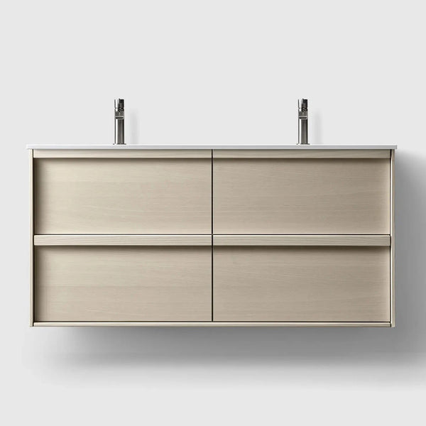 HAVEN Badeværelsesmøbler HAVEN H2/120 - Light Ash Wood med bordplade i hvid solid surface