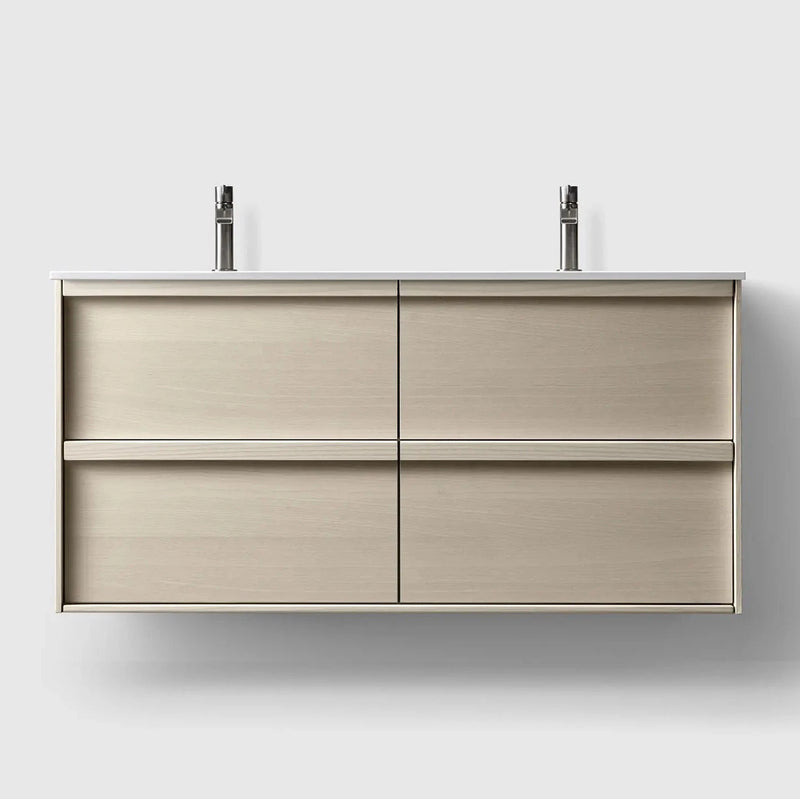 HAVEN Badeværelsesmøbler HAVEN H2/120 - Light Ash Wood med bordplade i hvid solid surface