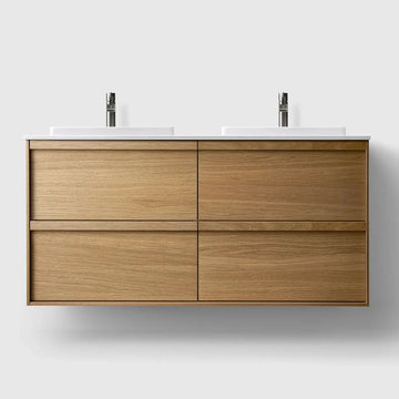 HAVEN Badeværelsesmøbler HAVEN H2/120 - Oak Wood med bordplade i hvid solid surface