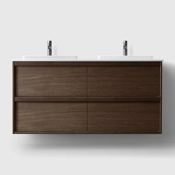 HAVEN Badeværelsesmøbler HAVEN H2/120 - Smoked Oak Wood med bordplade i hvid solid surface