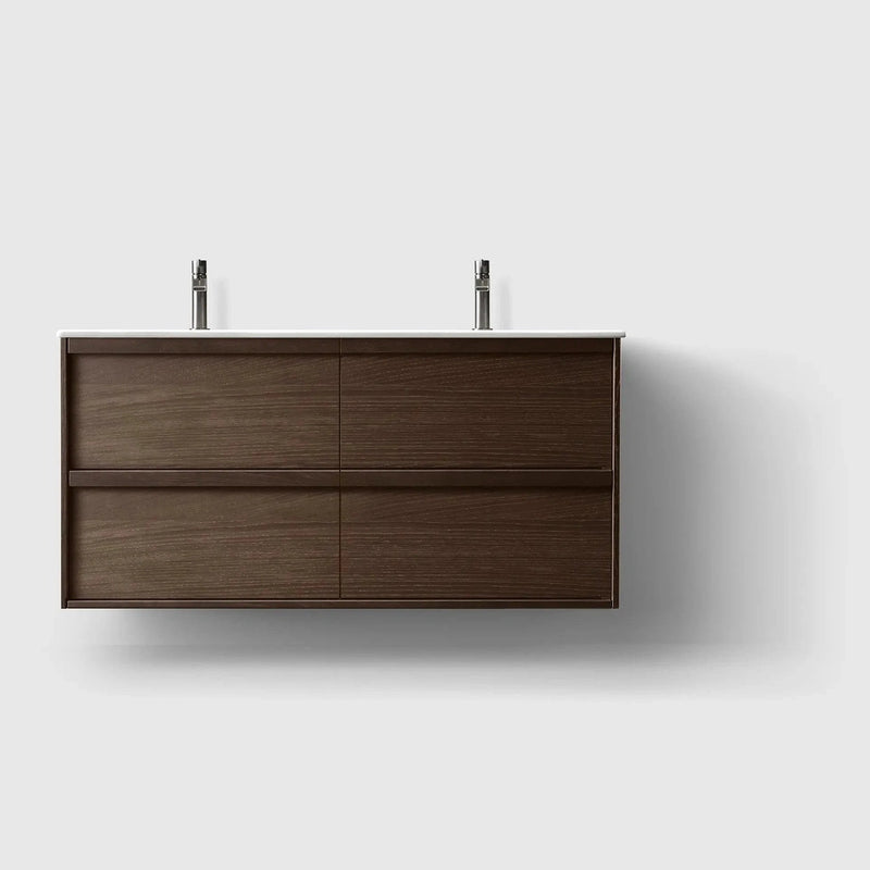 HAVEN Badeværelsesmøbler HAVEN H2/120 - Smoked Oak Wood med bordplade i porcelæn
