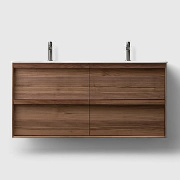 HAVEN Badeværelsesmøbler HAVEN H2/120 - Walnut Wood med bordplade i porcelæn