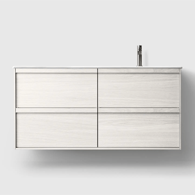 HAVEN Badeværelsesmøbler HAVEN H2/120 - White Wood med vask til højre/venstre i porcelæn