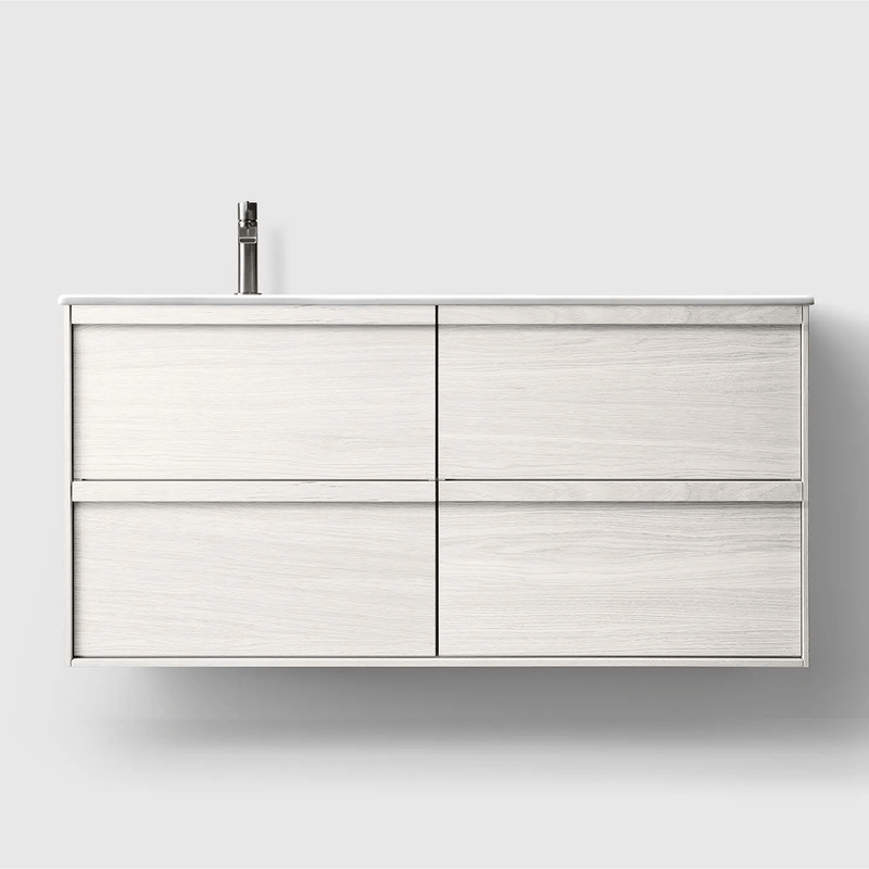 HAVEN Badeværelsesmøbler HAVEN H2/120 - White Wood med vask til højre/venstre i porcelæn