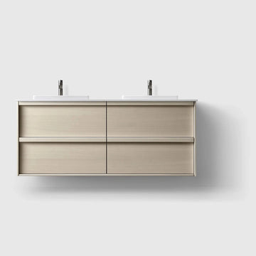 HAVEN Badeværelsesmøbler HAVEN H2/140 - Light Ash Wood med bordplade i hvid solid surface