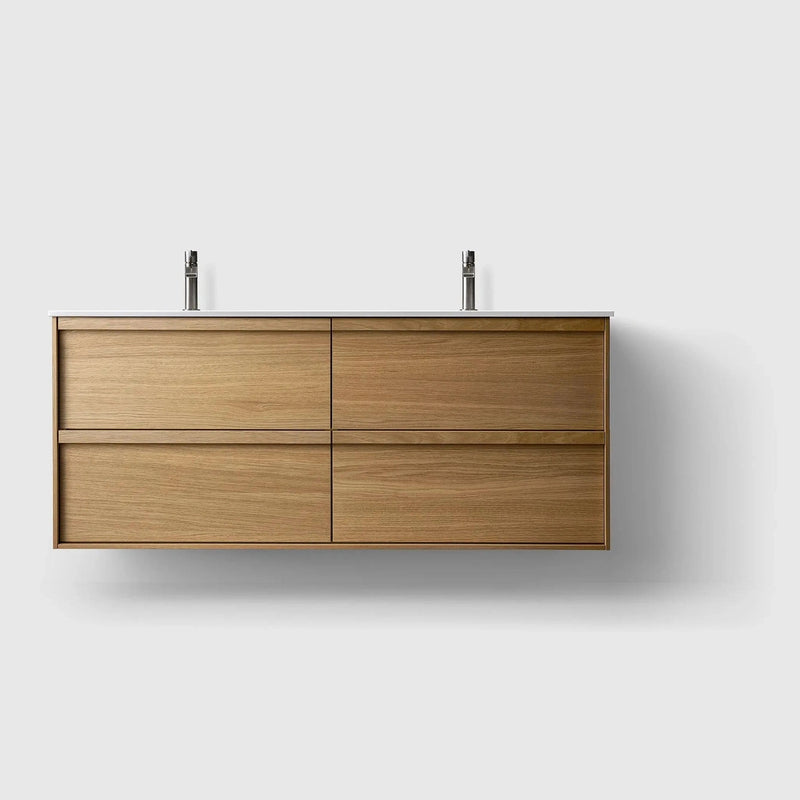 HAVEN Badeværelsesmøbler HAVEN H2/140 - Oak Wood med bordplade i hvid solid surface