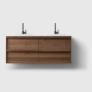 HAVEN Badeværelsesmøbler HAVEN H2/140 - Walnut Wood med bordplade i hvid solid surface