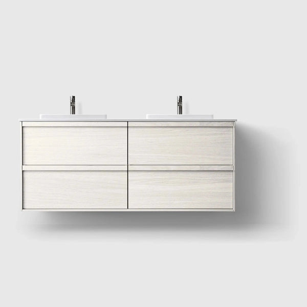 HAVEN Badeværelsesmøbler HAVEN H2/140 - White Wood med bordplade i hvid solid surface