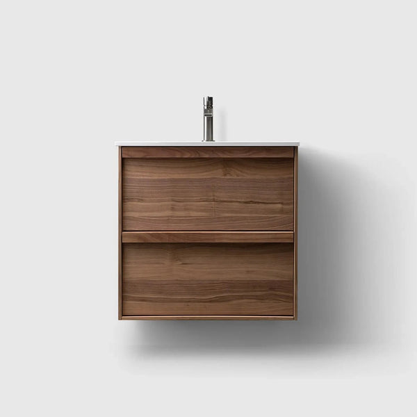 HAVEN Badeværelsesmøbler HAVEN H2/60 - Walnut Wood med bordplade i hvid solid surface