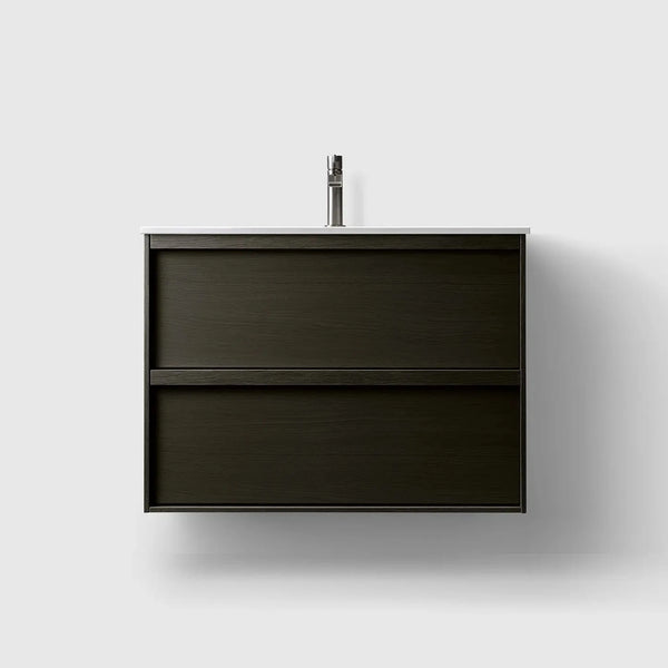 HAVEN Badeværelsesmøbler HAVEN H2/80 - Dark Wood med bordplade i hvid solid surface