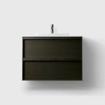 HAVEN Badeværelsesmøbler HAVEN H2/80 - Dark Wood med bordplade i hvid solid surface