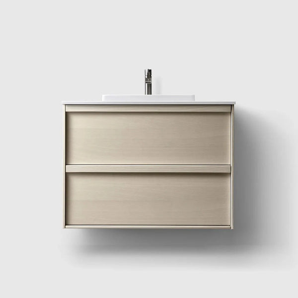 HAVEN Badeværelsesmøbler HAVEN H2/80 - Light Ash Wood med bordplade i hvid solid surface