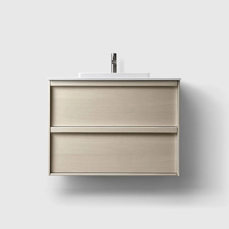 HAVEN Badeværelsesmøbler HAVEN H2/80 - Light Ash Wood med bordplade i hvid solid surface
