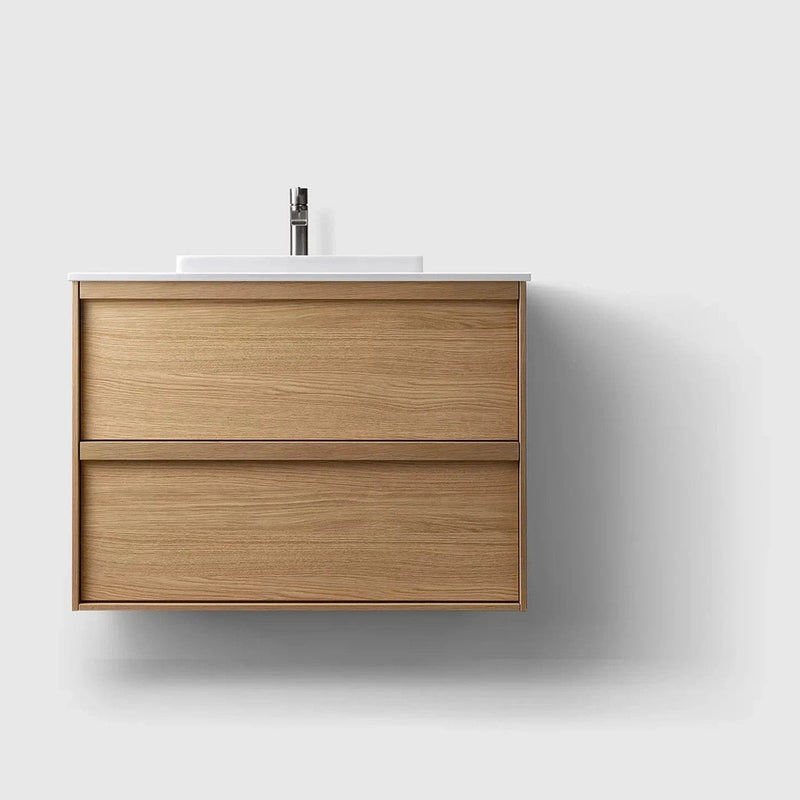 HAVEN Badeværelsesmøbler HAVEN H2/80 - Oak Wood med bordplade i hvid solid surface