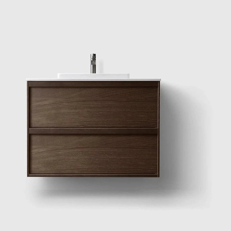 HAVEN Badeværelsesmøbler HAVEN H2/80 - Smoked Oak Wood med bordplade i hvid solid surface