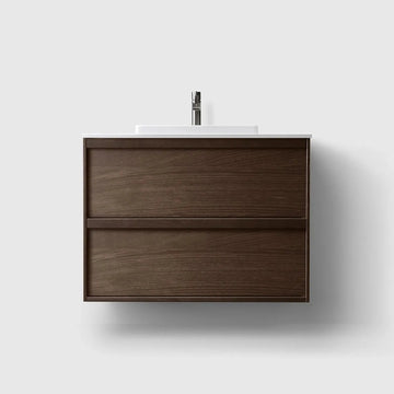 HAVEN Badeværelsesmøbler HAVEN H2/80 - Smoked Oak Wood med bordplade i hvid solid surface