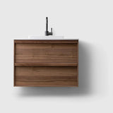 HAVEN Badeværelsesmøbler HAVEN H2/80 - Walnut Wood med bordplade i hvid solid surface