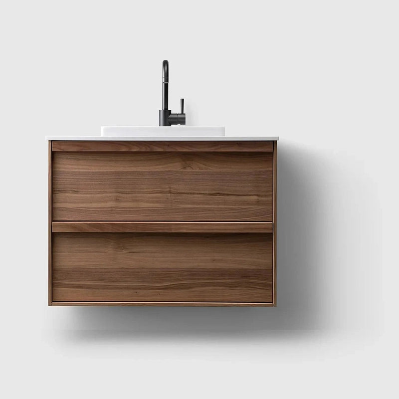 HAVEN Badeværelsesmøbler HAVEN H2/80 - Walnut Wood med bordplade i hvid solid surface