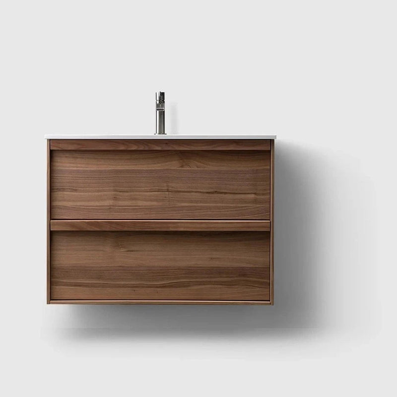 HAVEN Badeværelsesmøbler HAVEN H2/80 - Walnut Wood med bordplade i hvid solid surface