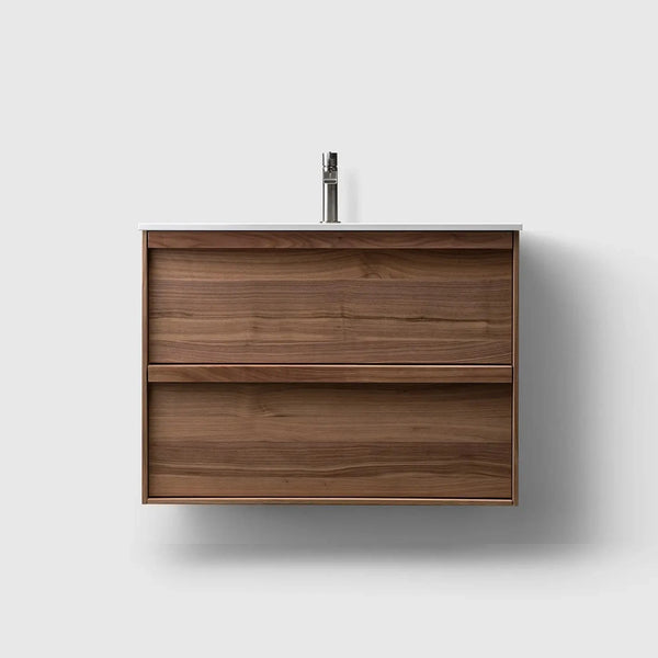 HAVEN Badeværelsesmøbler HAVEN H2/80 - Walnut Wood med bordplade i hvid solid surface
