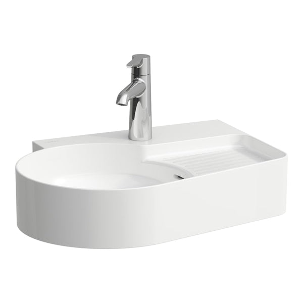 Laufen LAUFEN VAL Håndvask med hanehul, asymmetrisk med semi-wet område, slebet underside - 530x400x115mm - hvid porcelæn