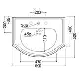 Lavabo Håndvaske Lavabo Retro porcelænsvask - 69x52cm - hvid