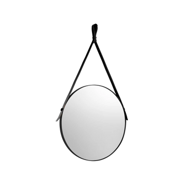 Lavabo Spejle Lavabo Rundt spejl med sort læderstrop - Ø50cm