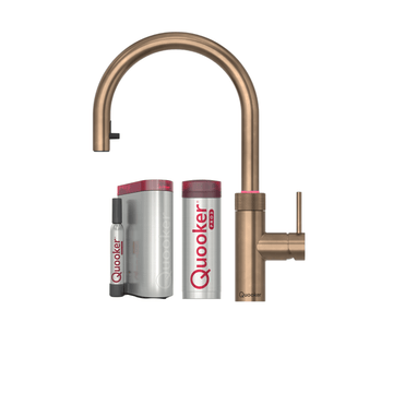 Quooker Køkkenarmatur Quooker Flex Round med Pro3 beholder & Cube - bruneret messing