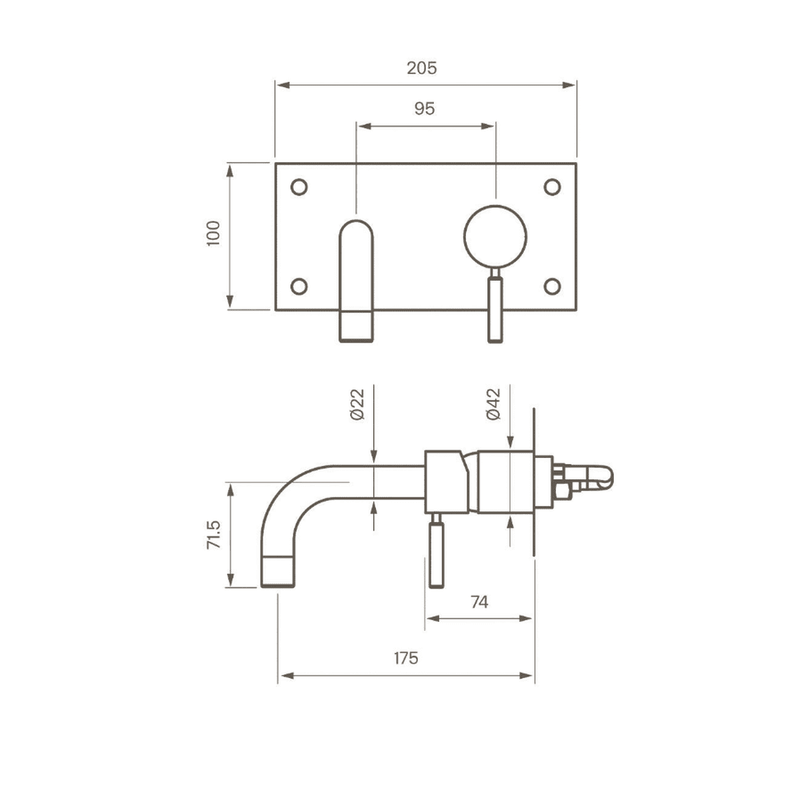Tapwell Tapwell BOX006 Indbygningsarmatur til håndvask - 175mm tud - bronze