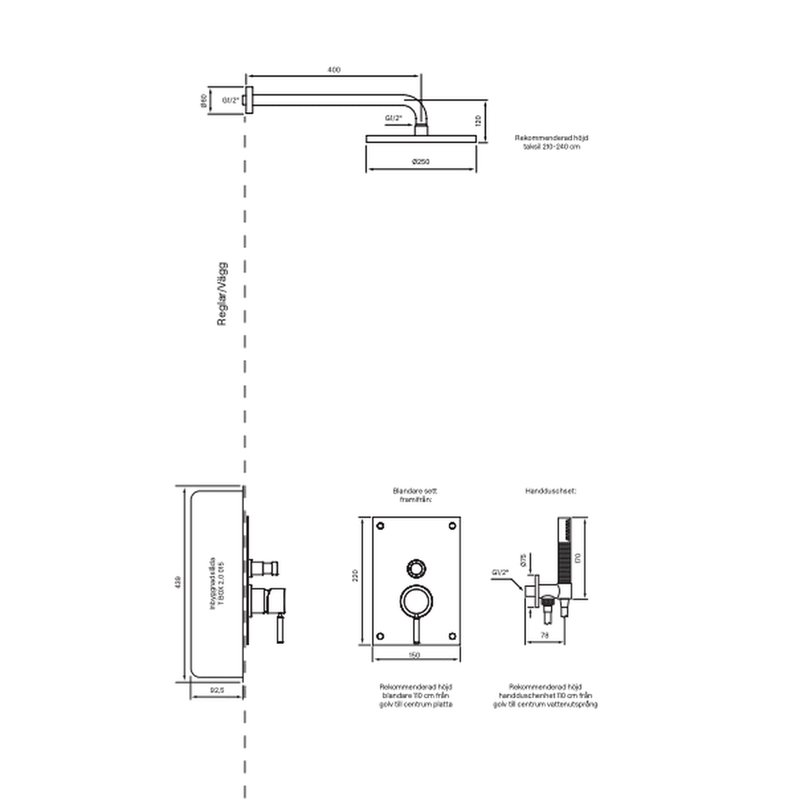 Tapwell Tapwell BOX7200 ED2 indbygningsbrus m/hoved- og håndbruser - brushed platinum