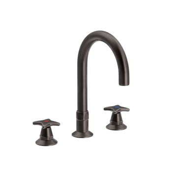 Toni Copenhagen Håndvaskarmatur Toni Copenhagen Krydsgreb 3-huls håndvaskbatteri med Ø150mm tud - bruneret messing